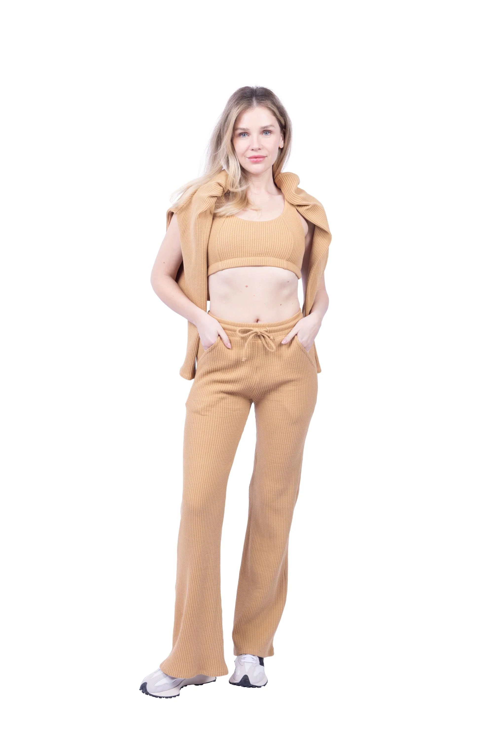 Lezat Drawstring Pant Jules Waffle Knit Organic Cotton Drawstring Pant - Iced Coffee