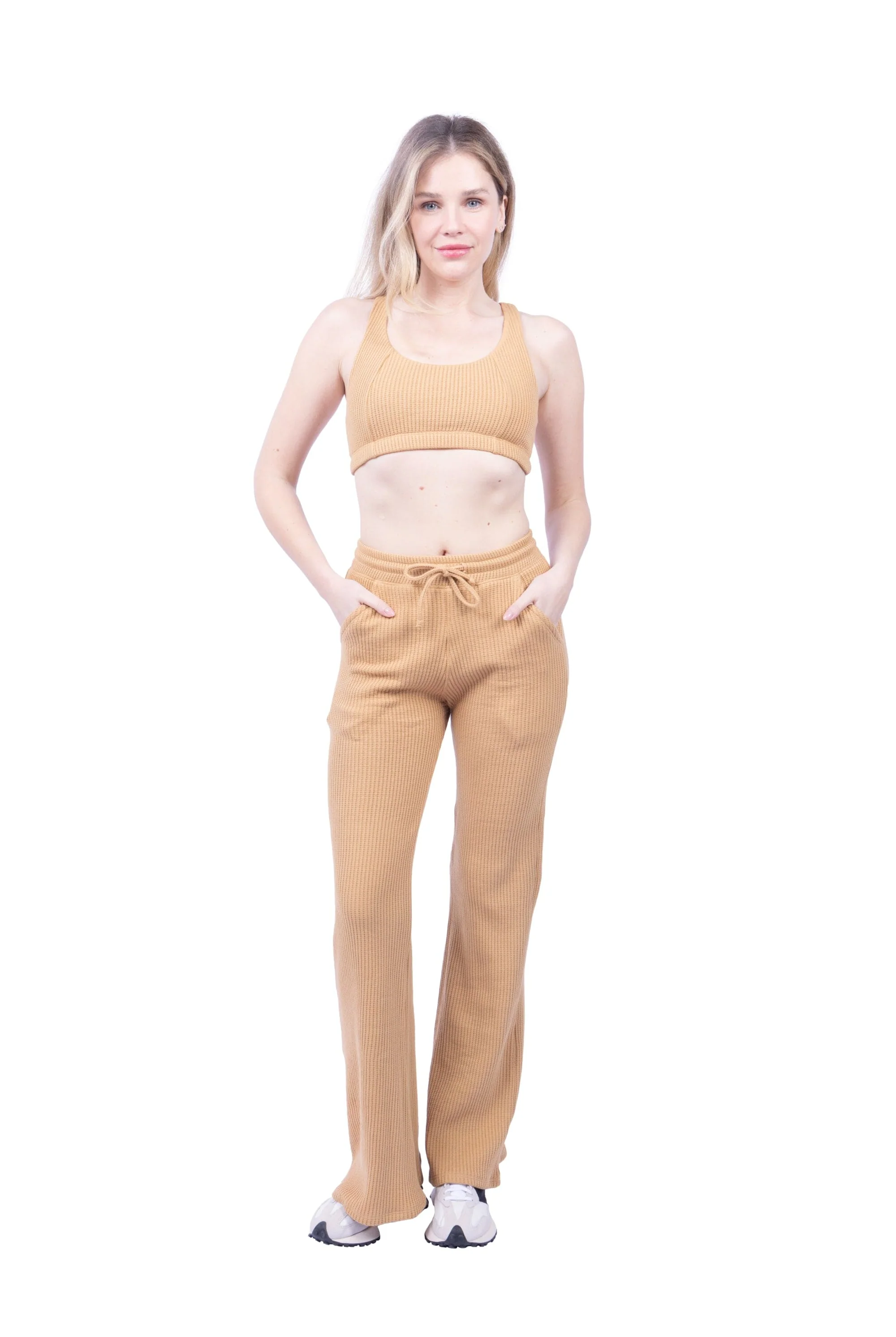 Lezat Drawstring Pant Jules Waffle Knit Organic Cotton Drawstring Pant - Iced Coffee