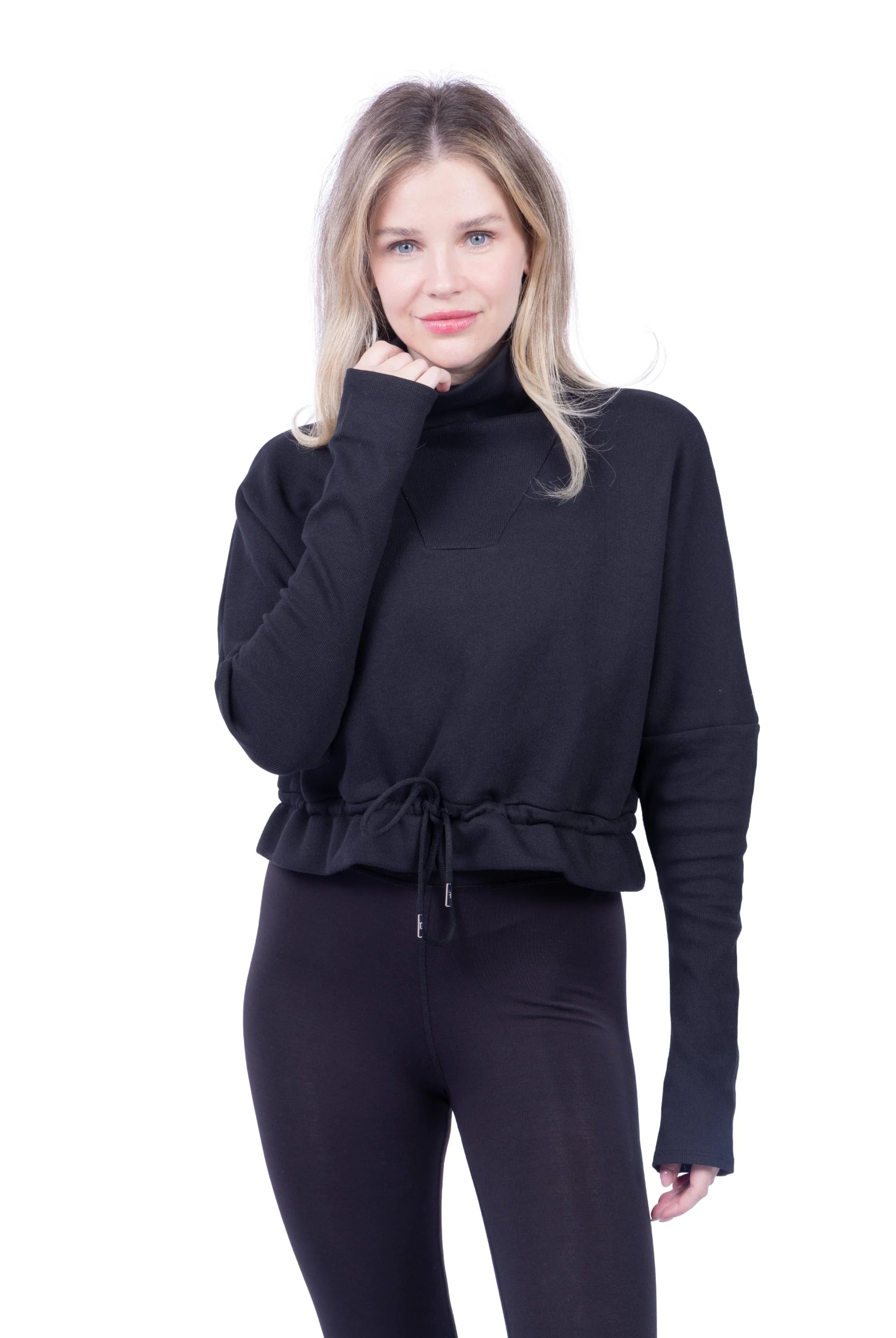 Lezat Pullover Britney Organic Cotton Roll-Neck Sweatshirt - Black