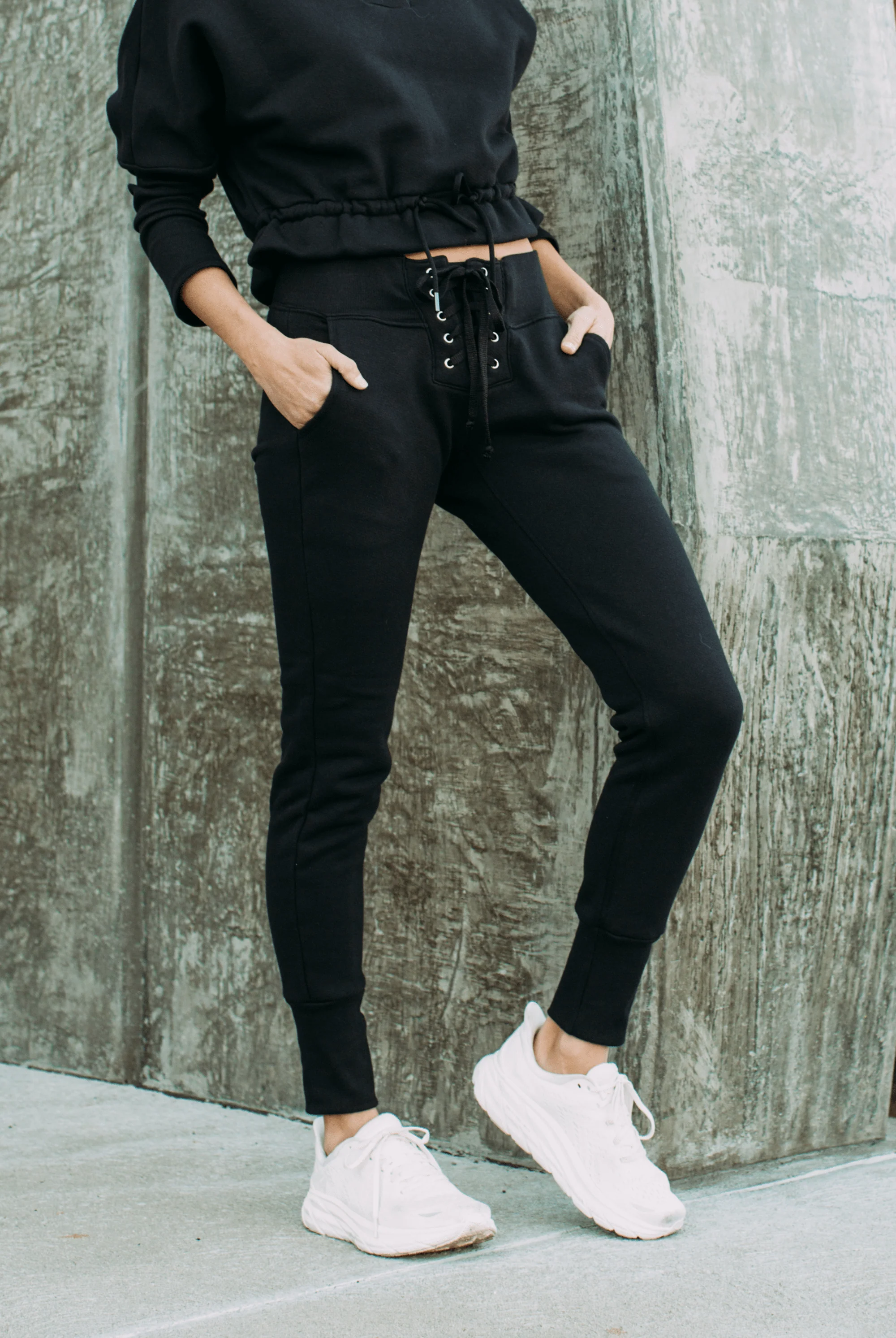 Lezat Sweatpant Kelly Slim Lace-Up French Terry Organic Cotton Sweatpant - Black